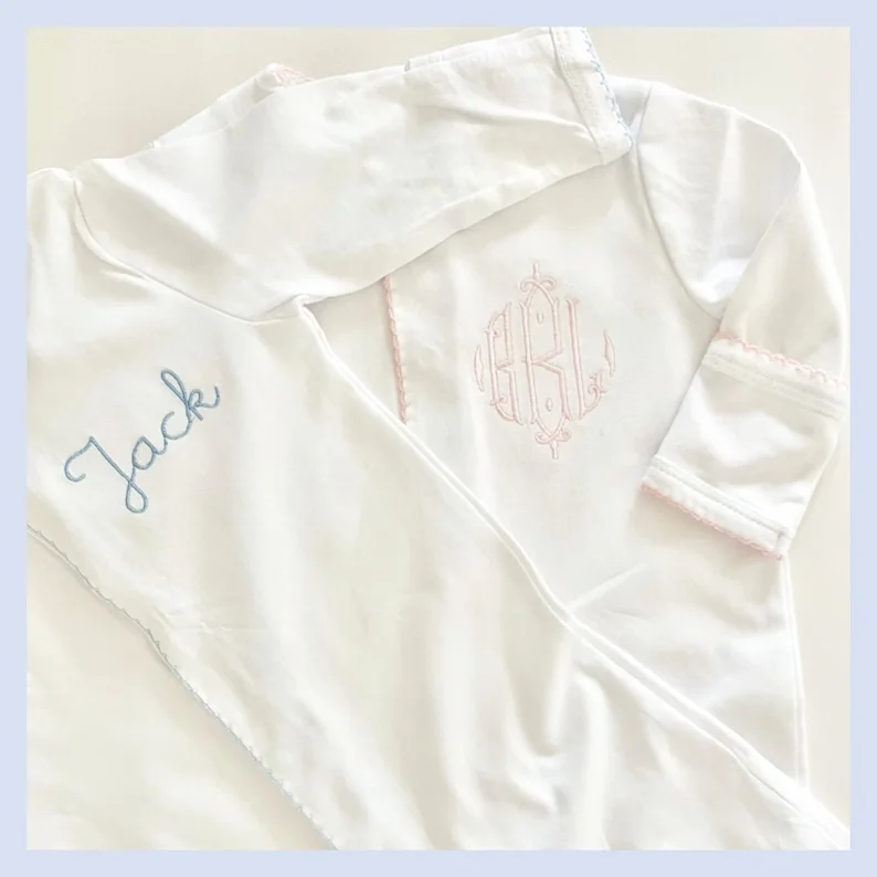 Monogrammed Sleeper and Hat Set 100%cotton white custom newborn clothes rompers sets