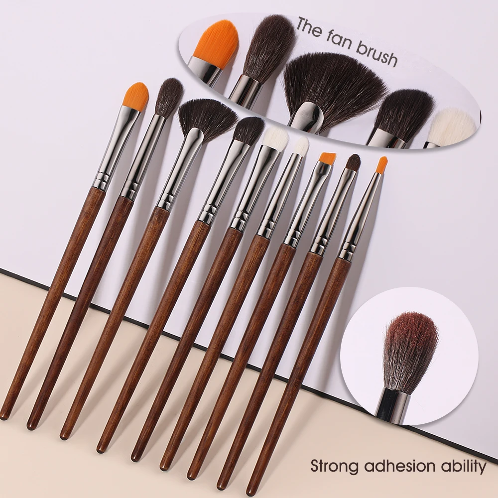 BEILI high quality makeup brush set 14pc Natural wood handle Goat Pony Synthetic hair eye shadow