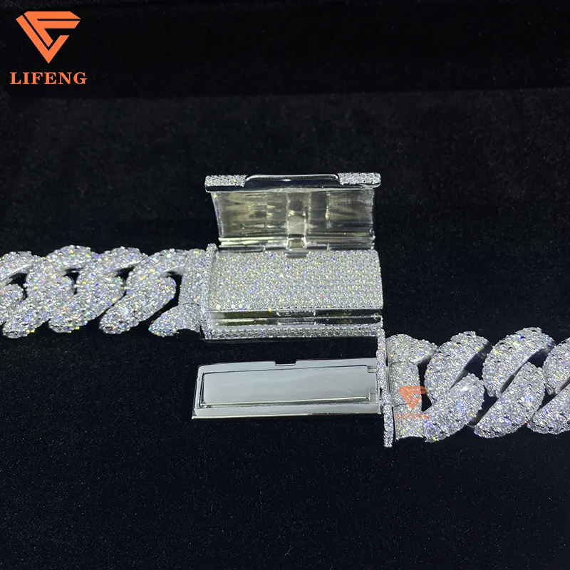 Изготовленное на заказ ожерелье 20 мм с большим камнем кубинская цепь Gra Ice VVS Moissanite 18 карат белое золото Покрытые 925 серебряные ювелирные изделия в стиле хип-хоп для мужчин