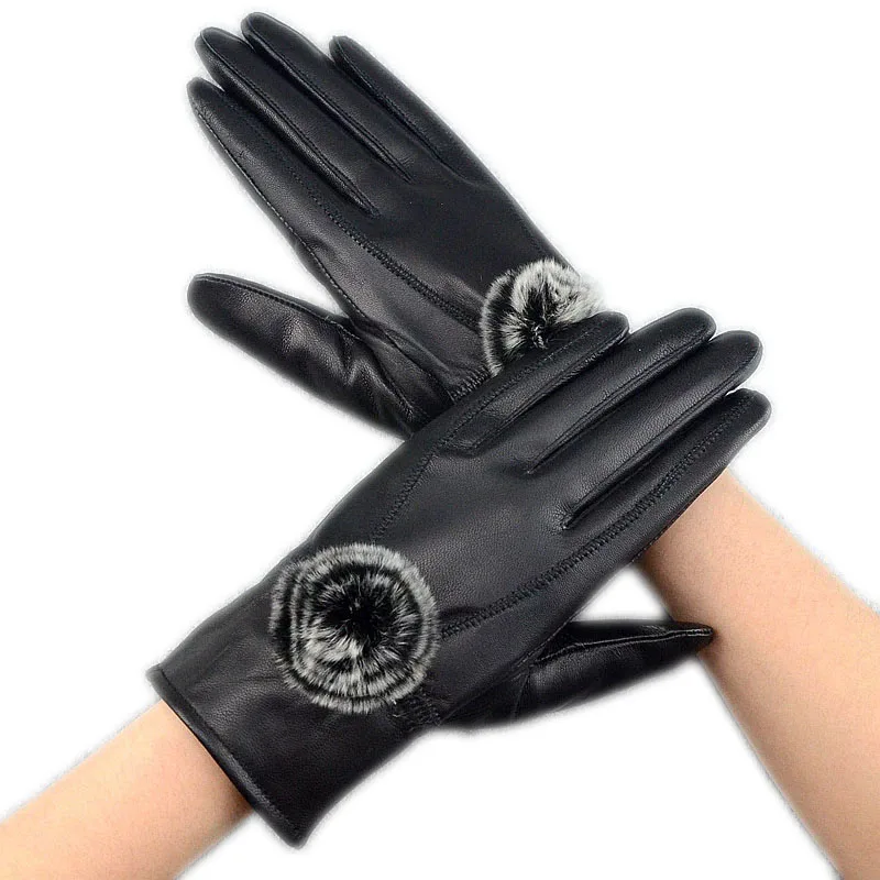 Women Winter Genuine Leather Gloves With wool lined Warm Ladies 2023 Thick Real Leather Glove Black Female New Glove