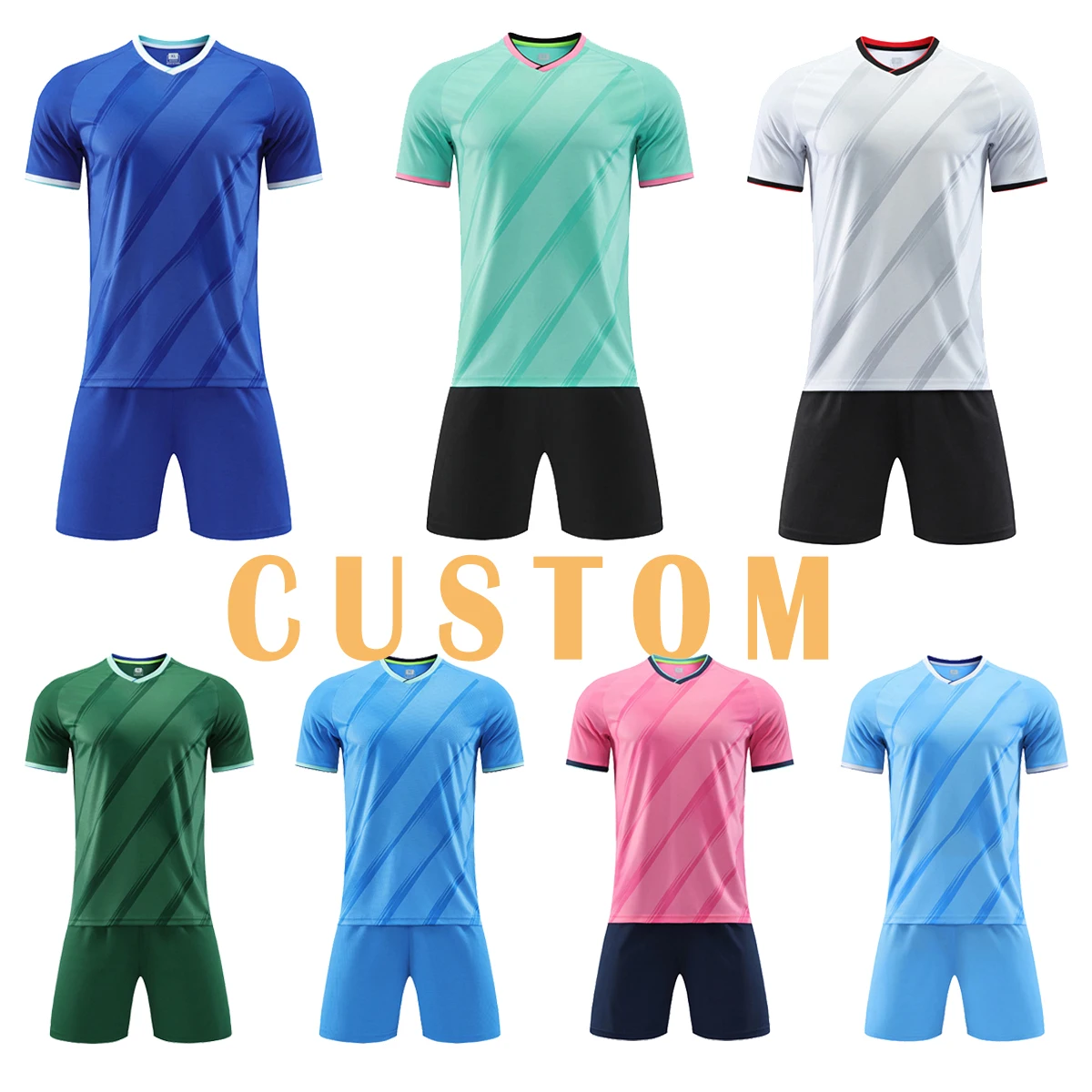 New Striped Soccer Kits Custom Jersey Uniform Unisex Jogging Suit Adult Football Jersey Gray Color Breathable And Quick-drying