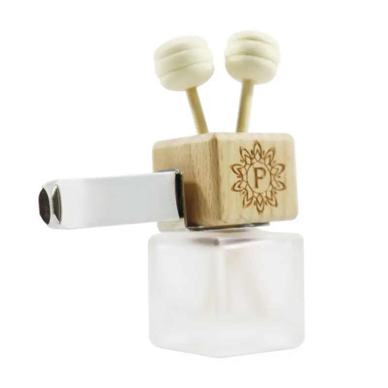 Frosted matte clear 8ml 10ml square car perfume bottle with clip use for auto air vent