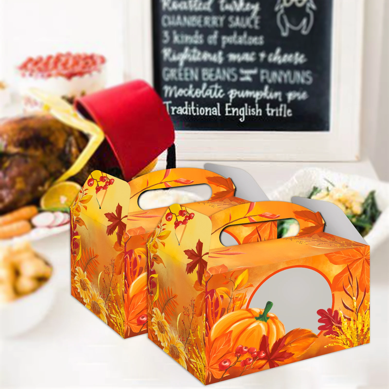 Thanksgiving Theme Maple Leaf Treat Boxes Paper Gift Cake Goodies Box For Party Favor Supplies