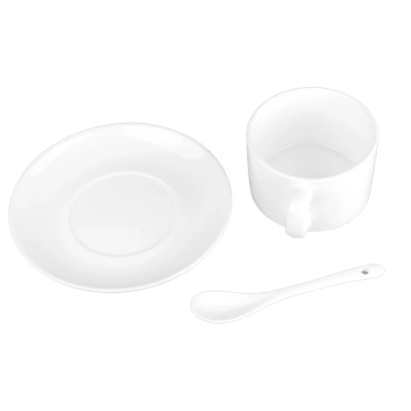 Professional Pure White Ceramic Coffee Cup Dish Set Latte Cappuccino Mugs