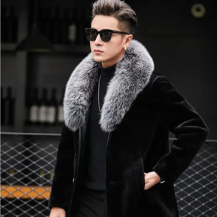 2024 new mid-length cotton thickened large size warm coat imitation fox fur collar imitation mink coat