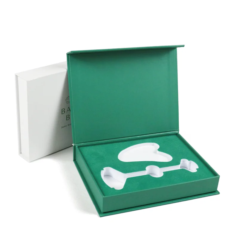 private label biodegradable cardboard package gift box with devides beauty massaging jade roller gua sha magnetic paper box