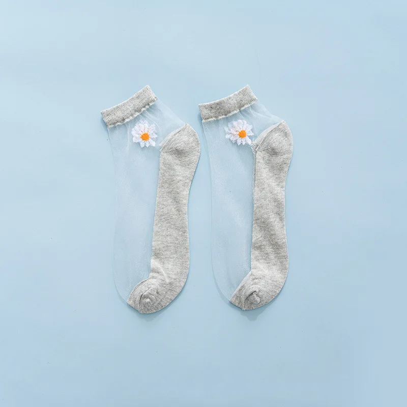 New Arrival Summer Pilates Socks Lace See Through Crew Woman Sheer Silk Transparent Socks