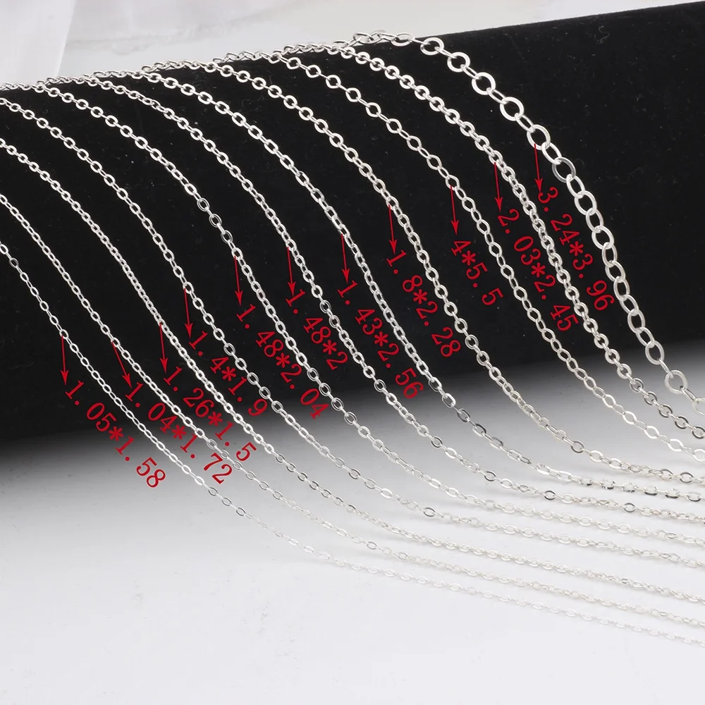 Fine Jewelry Thin Cable Chain Multi Size For Choice S925 Sterling Silver Round Flat Cross Link O Chain For DIY Jewelry Making