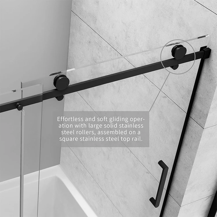 OEM ODM Brushed Nickel Chrome Matt Black Frameless Tempered Glass Sliding Bathroom Bathtub Doors
