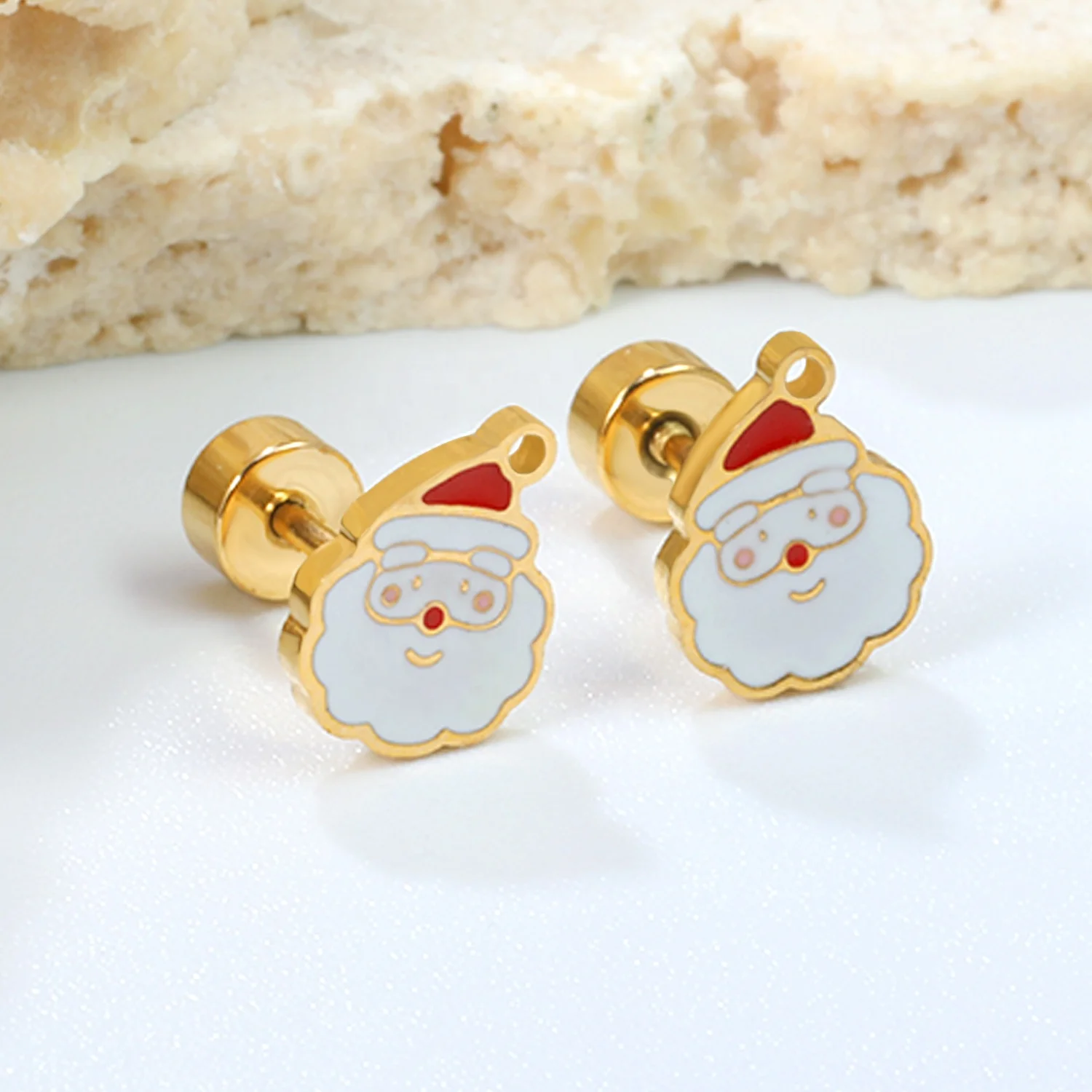 Fashion Christmas Jewelry Mini Enamel Earrings Women Cute Cartoon Stainless Steel Santa Claus Earrings Stud Earrings for Girls