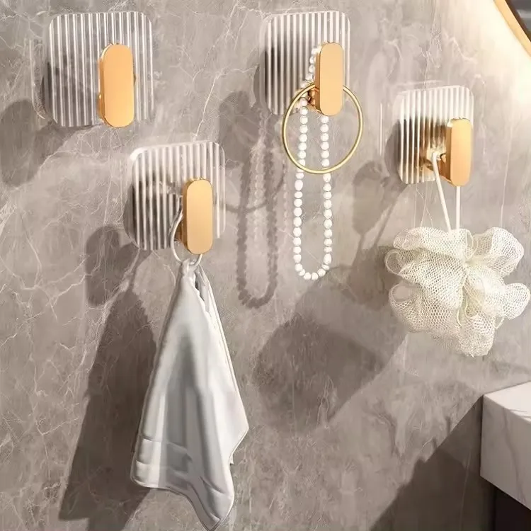4 Square Hook Hanger Luxury Modern Wall Hanging for Bathroom Bedroom or Home Without-Marks Sticking Hook for Clothes or Door