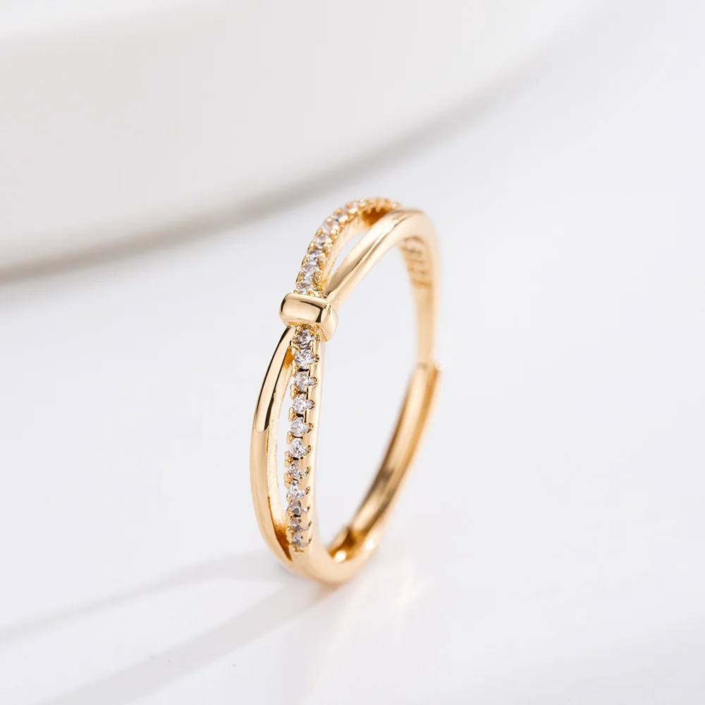 18K позолоченное простое изящное кристаллическое женское ювелирное изделие регулируемое уникальное дизайнерское перекрестное женское кольцо
