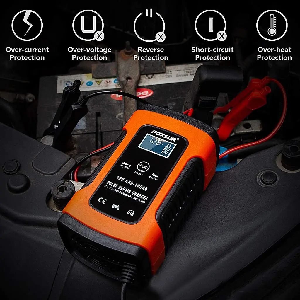 FOXSUR автоматическое зарядное устройство 5A 12V автомобильное для мотоциклов