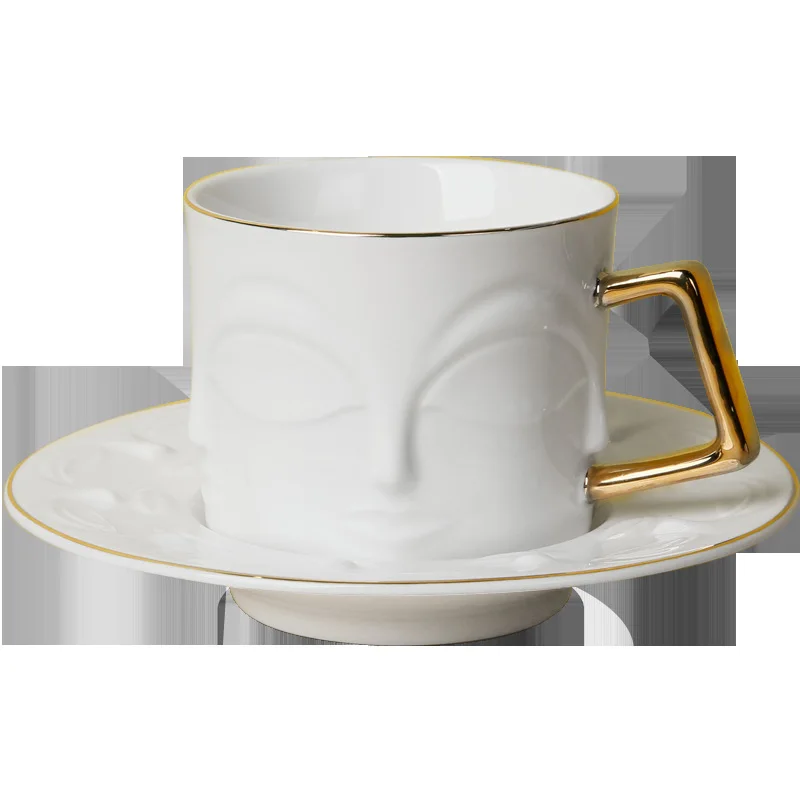 Bone china cup and saucer with gold design 220cc tea cup 6cups +  6 saucers with embossed design