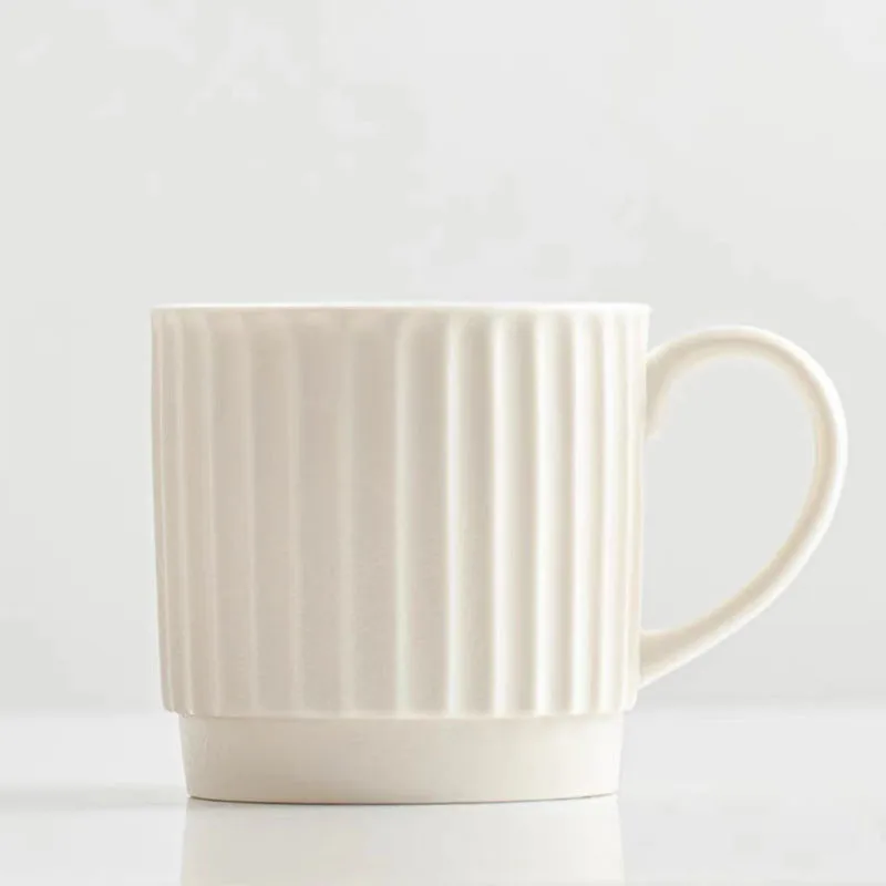9oz Wholesale Nordic Matte Frosted Color Ceramic Embossed Milk Tea Espresso Latte Coffee Striped Mug Cup Gift Box Solid Colors