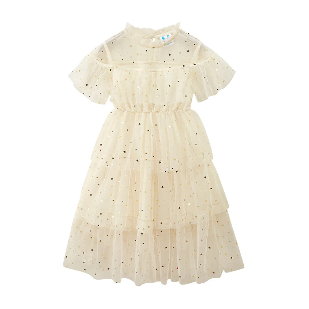 Summer Fashion Star Sequins Baby Girl Mesh Girls Ball Gown Dress Cute Princess Dress Perform Clothes Party Wedding Dress
