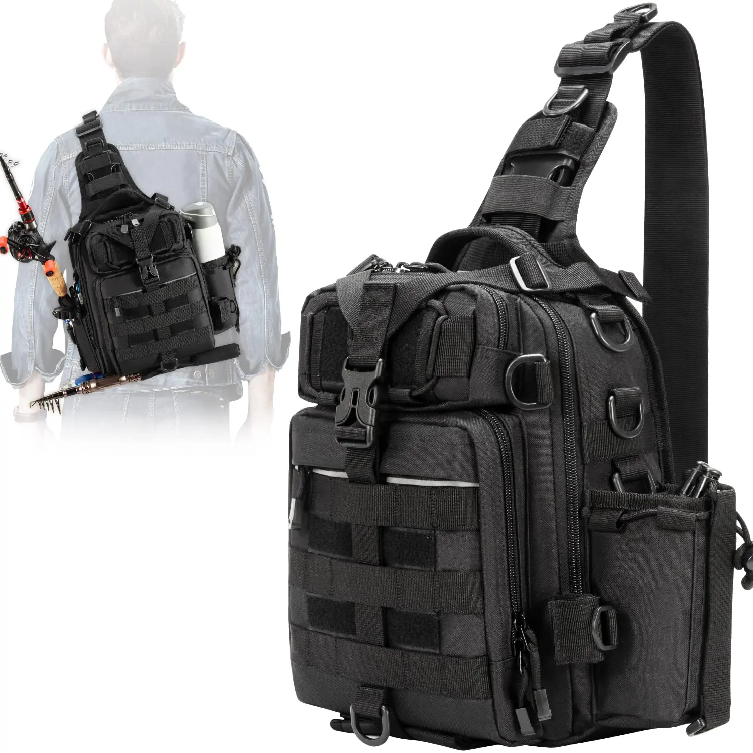 Multifunctional Lightweight Rod Tackle Storage Bag Tactical Fishing Tackle Sling Pack Fishing Fisherman Bag for Fishing Hunting