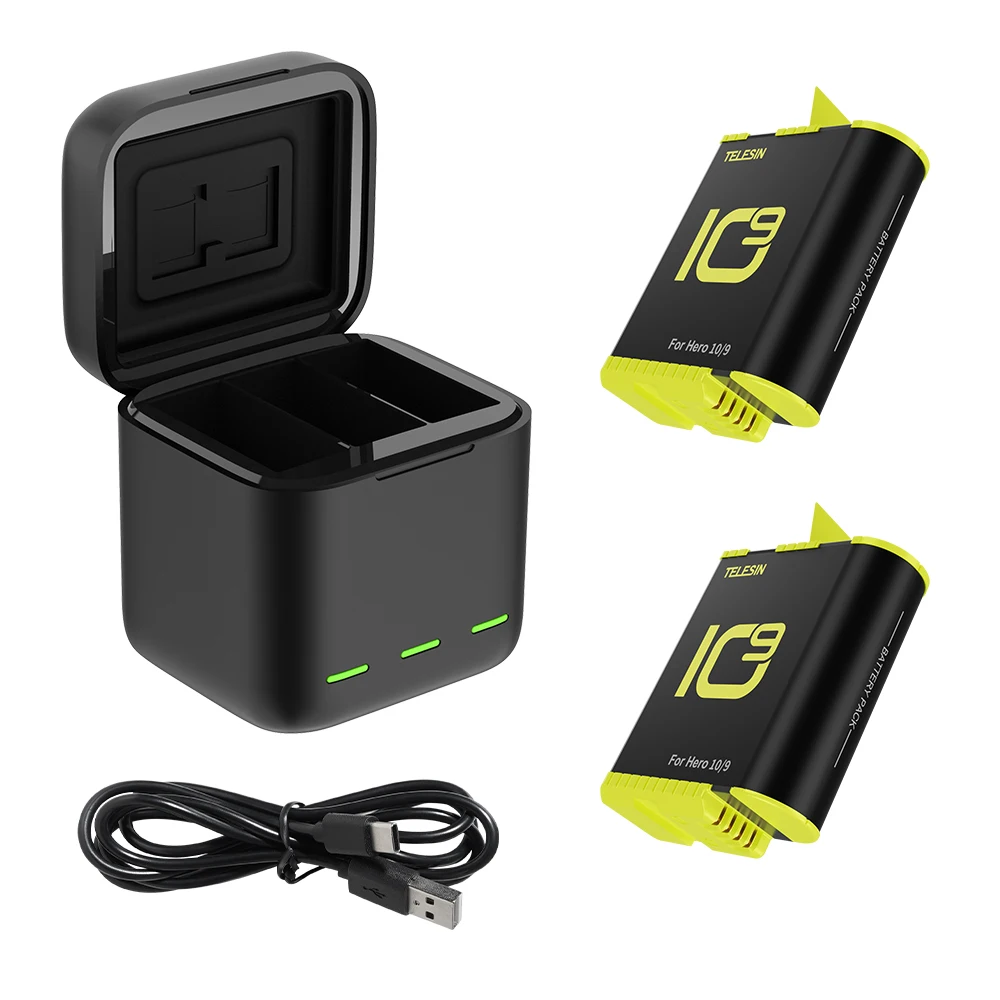 Hot selling GoPros AccessoriesTriple Charger Box With 2 pcs Batteries Kit Set for GoPro Hero9/10 battery