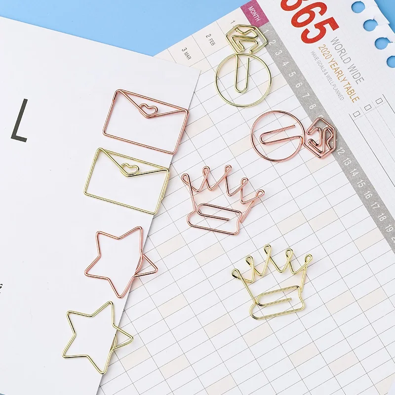 Fancy design different shaped gold crown metal envelope bookmarks star paper clips