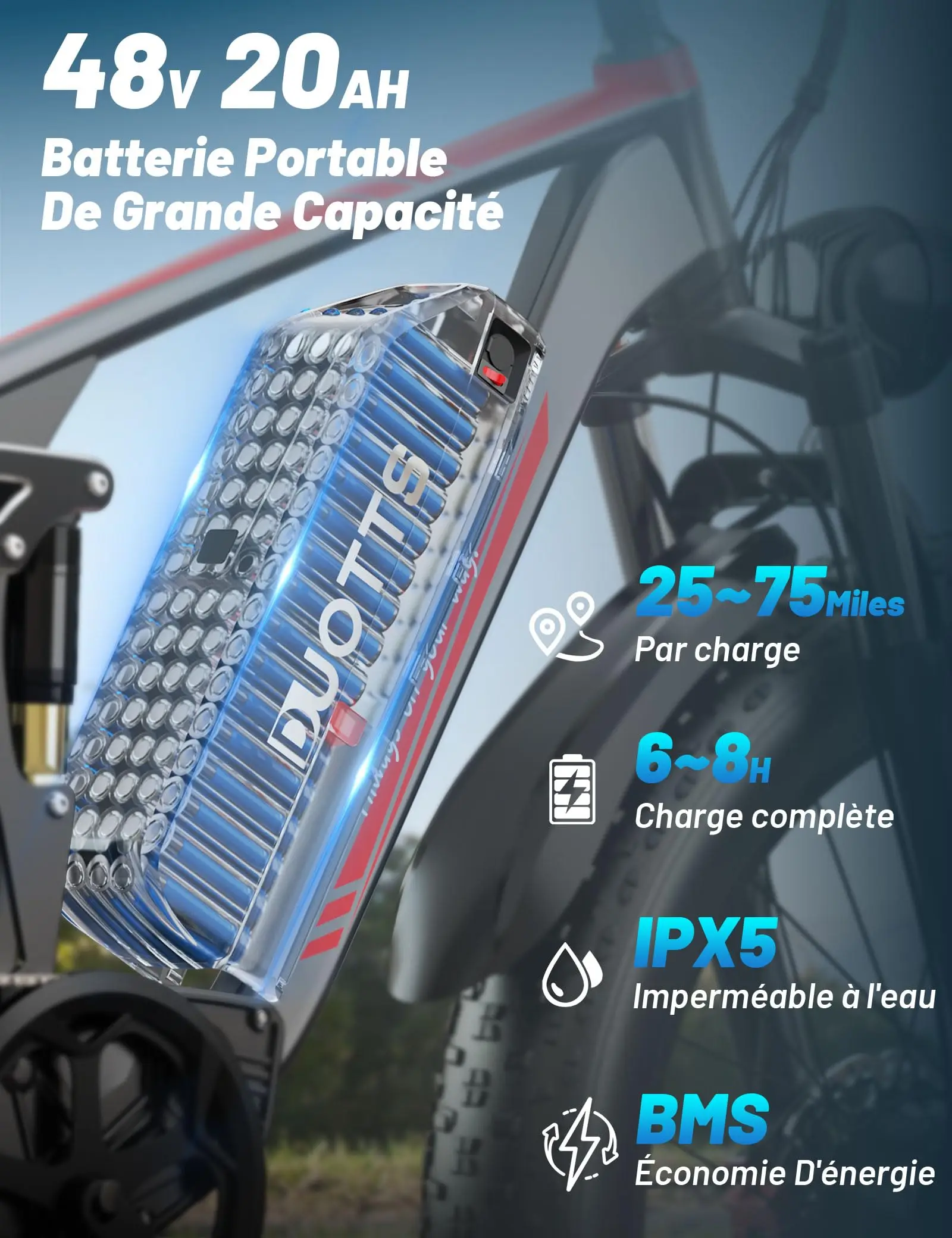 Mountain Electric Bicycle with Dual Shock Absorber and 20AH Large Battery