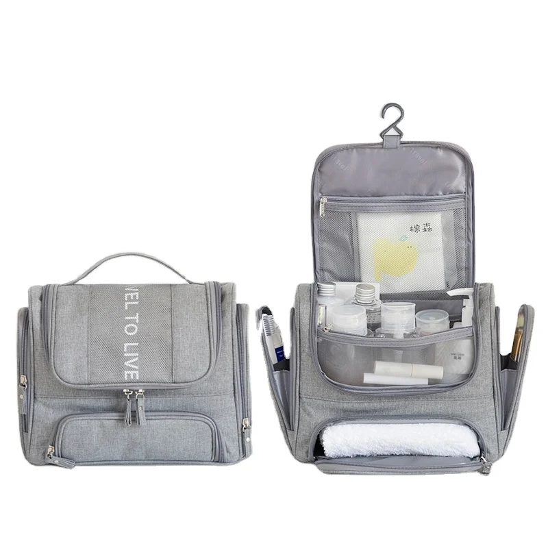 Custom Logo Portable Cosmetic Polyester Makeup Hanging Toiletry Organizer Bag For Travel