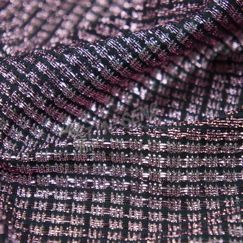 Metallic Knitted Lurex Plaid Shiny Jersey Fabric for garment Textile