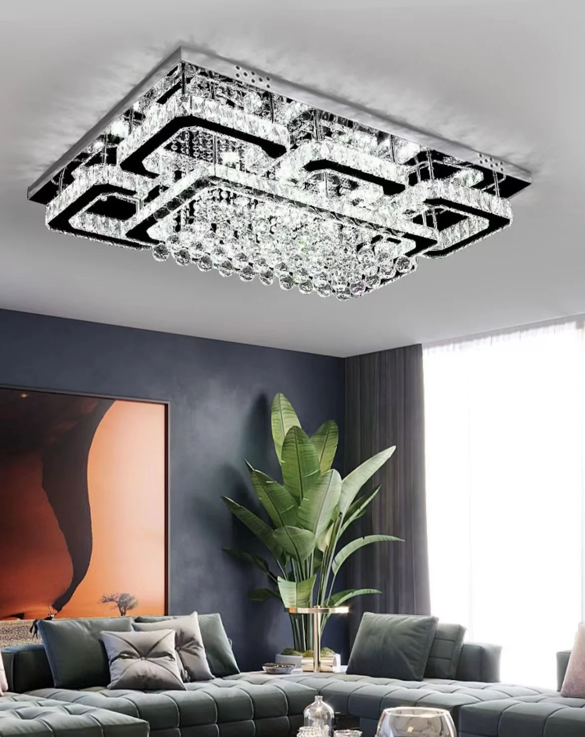 Modern Crystal Ceiling Lights Living Room Luxury Silver Ceiling Light Bedroom Led Ceiling Lamps Dining Crystal Fixtures Kitchen