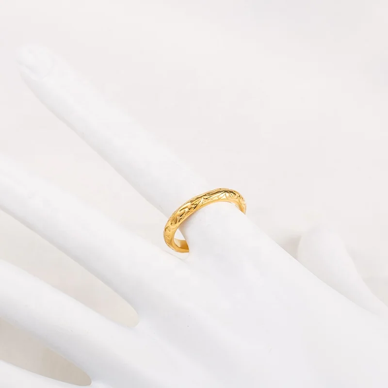 Vintage Temperament Couples Stainless Steel Plated 18K Gold Fade Resistance Grape Vines Wedding Bands Rings