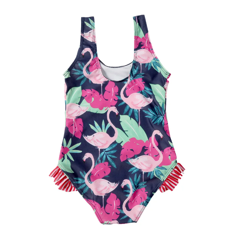 Customize Printed UPF 50+Toddler Infant Baby Girls Swimsuit Kids One Piece Swimwear Ruffle Edge Bathing Suit Summer Beach Bikini