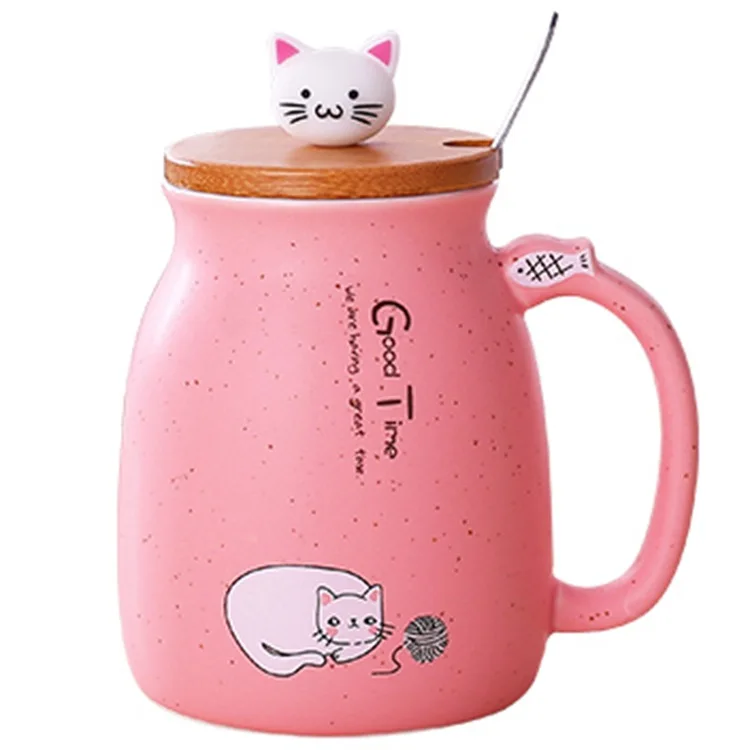 Креативная керамическая чашка с изображением кота, животного, для офиса, чая, молока, мультяшный подарок на день рождения, с ложкой и крышкой, фарфоровая Подарочная кружка для напитков