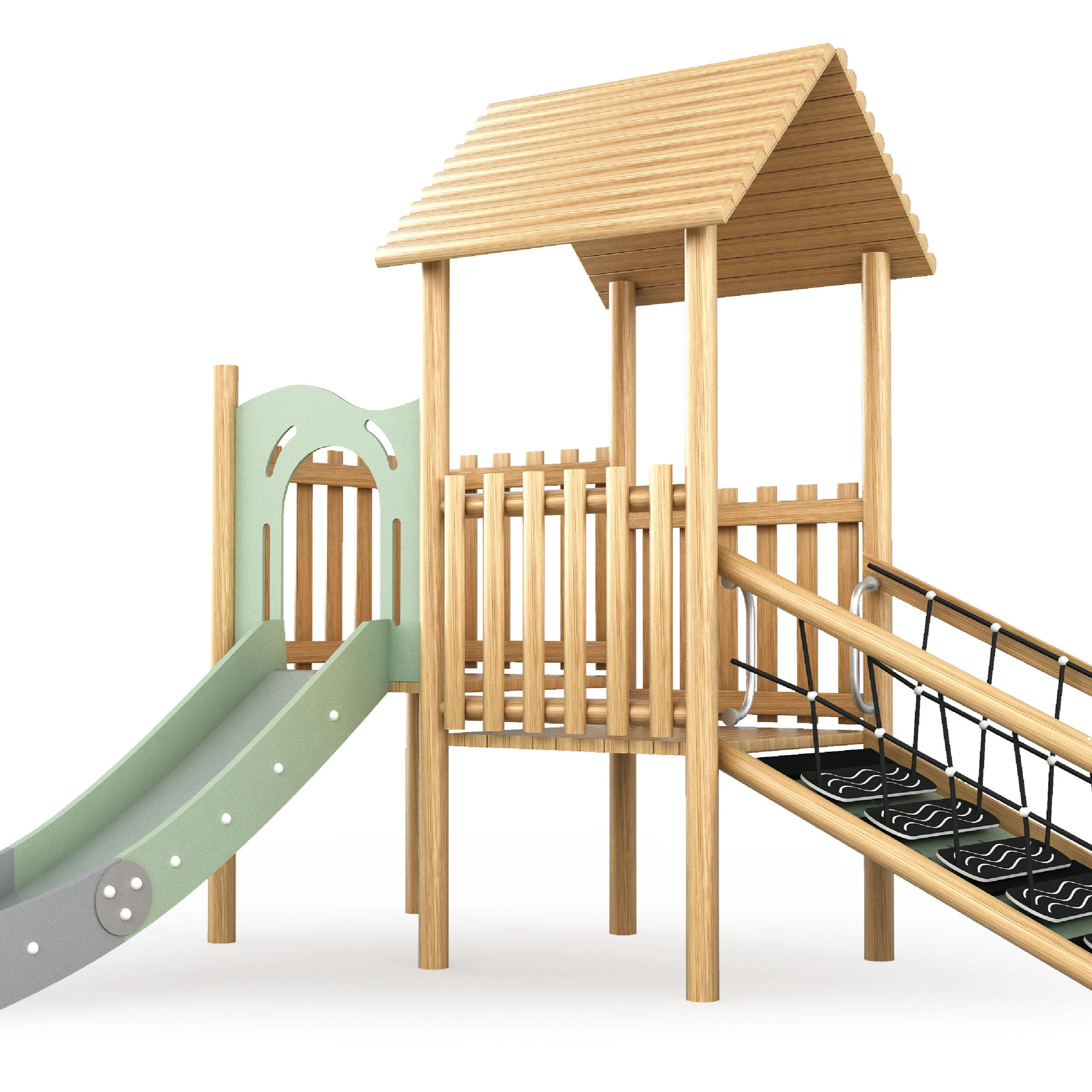 2024 Solid wood kids small size wooden slide children outdoor playground equipment indoor play zone