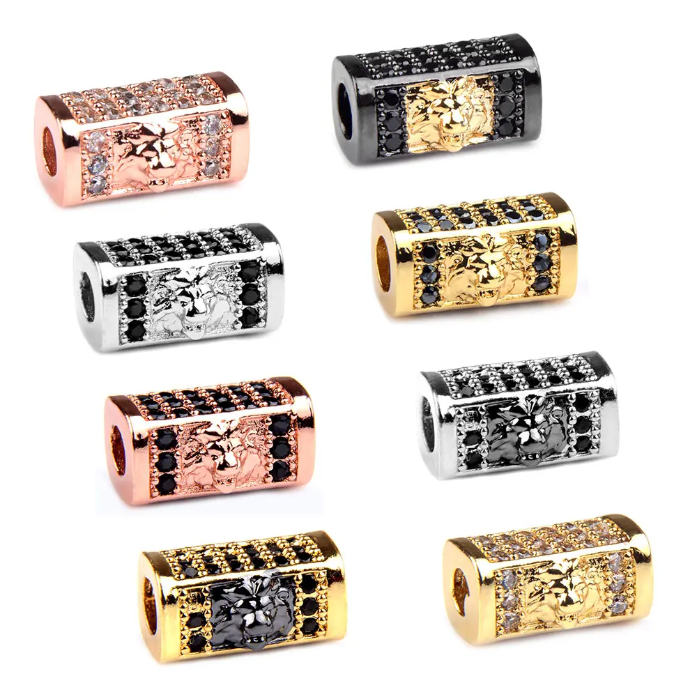 Vintage Cuboid Big Hole Lion Charms Gold Silver Plated Alloy Animal Spacers Beads For Bracelet Jewelry Making