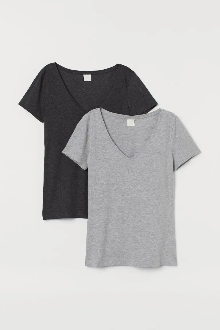 2-pack V-neck T-shirt Clothing Plus Size T Shirt Casual Spandex Soft Textile Crew Neck Chiffon for Women Plain Custom tee