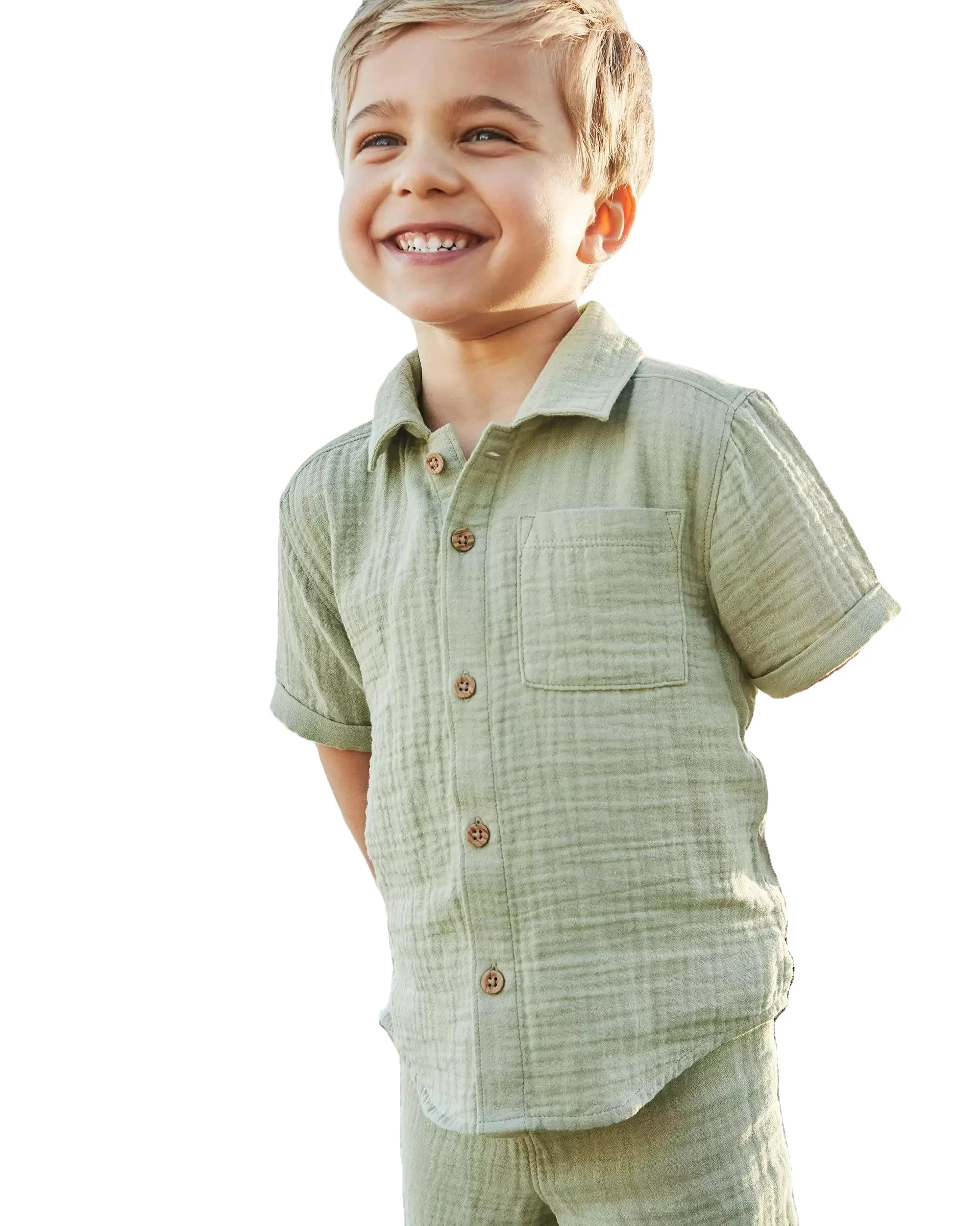 Hot Sale Summer Solid Color 2pcs Short and Shorts Cotton Linen Casual Baby Boy Clothes Set