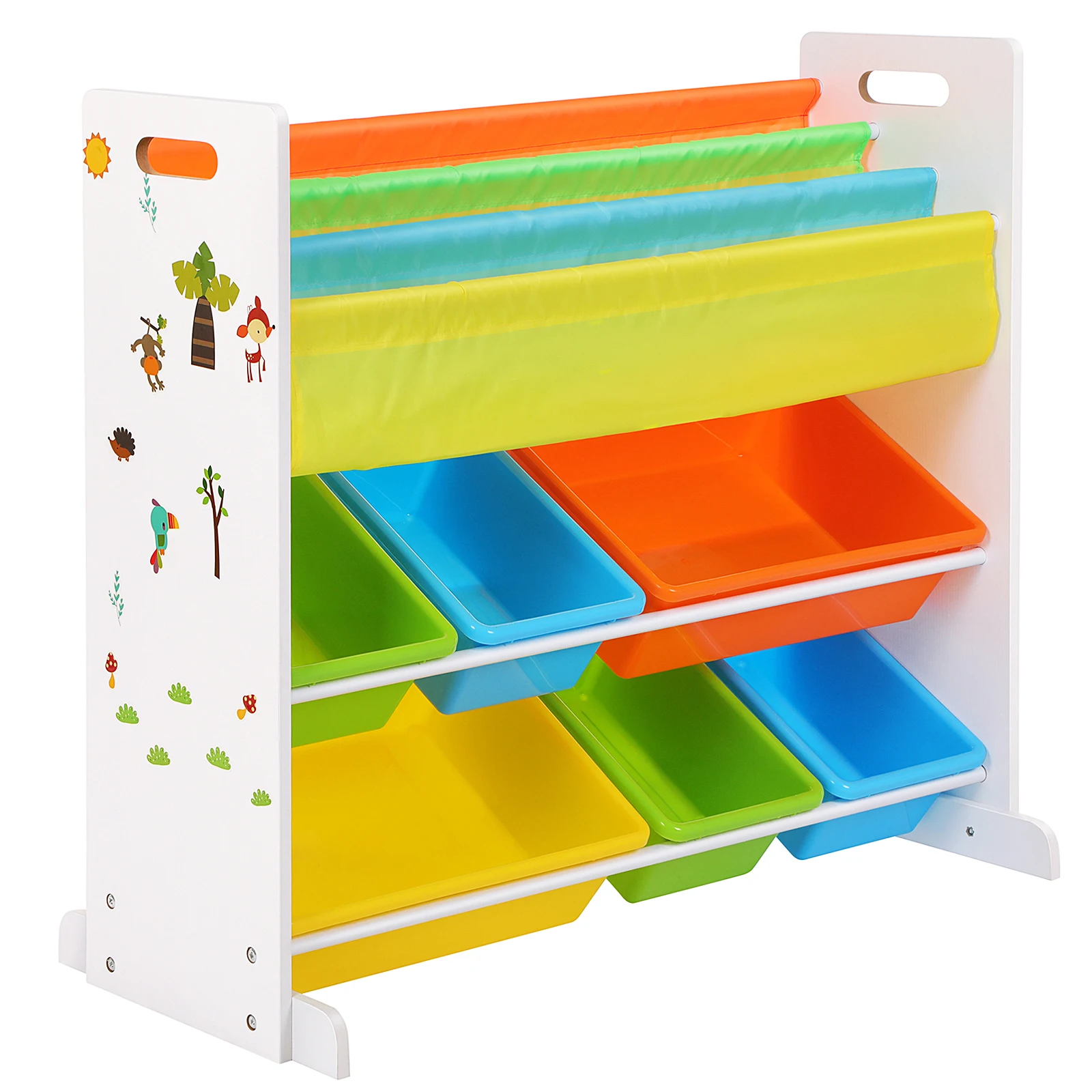 Children bedroom furniture Wooden toy shelf kids cabinet with plastic storage box for sale (1600332002440)