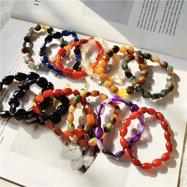 New arrivals crystals healing stones jewelry natural colorful moss agate quartz crystals elastic bracelet for women gift