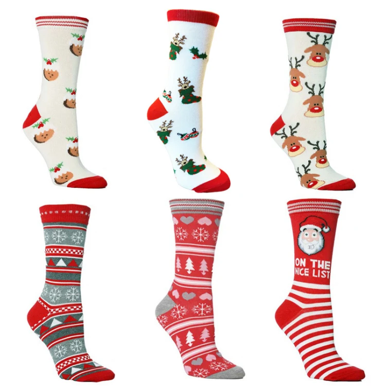 Autumn Winter Christmas Warm Snowflake Elk Santa Claus Gingerbread Man Cartoon Cute Couple Mid-Tube Socks