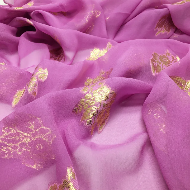 Metallic Silk Lurex Fabric 10mm Silk Georgette Fabric Jacquard Fabric with Gold Lurex