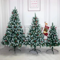 2024 Xmas Tree High Quality Green 150 cm PE/iron/plastic mixed sticky white Christmas tree with an encrypted red cone