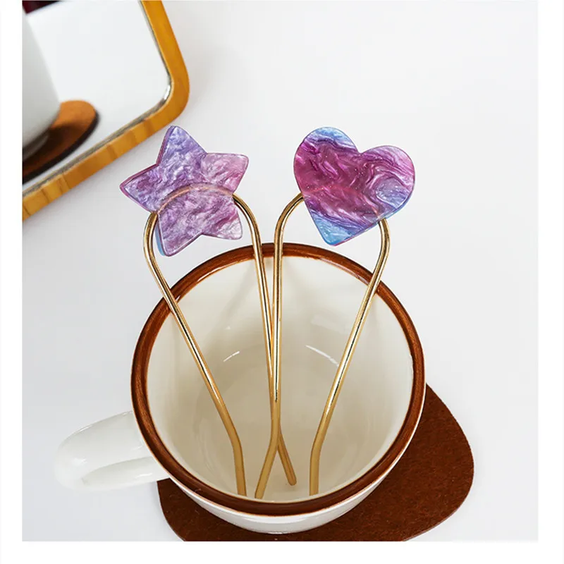 Hair accessories Acetic acid heart star u-shaped hair fork heart five-pointed star metal hairpin headwear hair tray