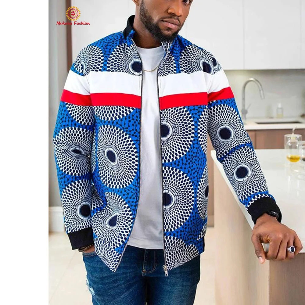 
Hot Selling African Stylish Outwears Cotton Circular Diffusion Pattern Men Motorcycle Jackets 