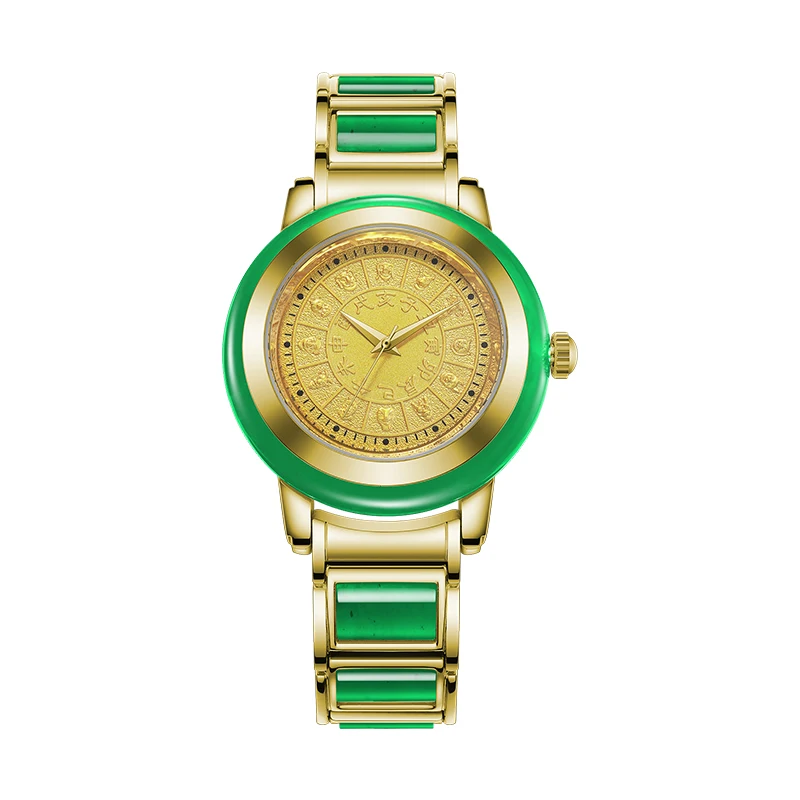 
Wholesale high quality 12 zodiac green nephrite jade couple watch nephrite steel band mechanical watches 