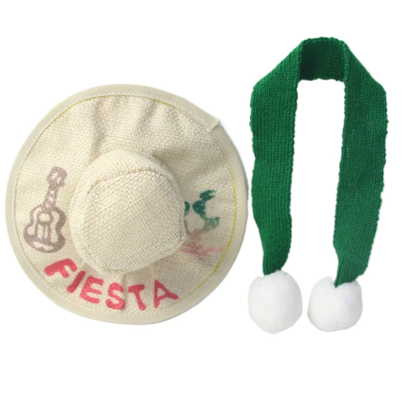 Christmas Dollhouse Mini Knitted Cotton Scarf Straw Hat Set