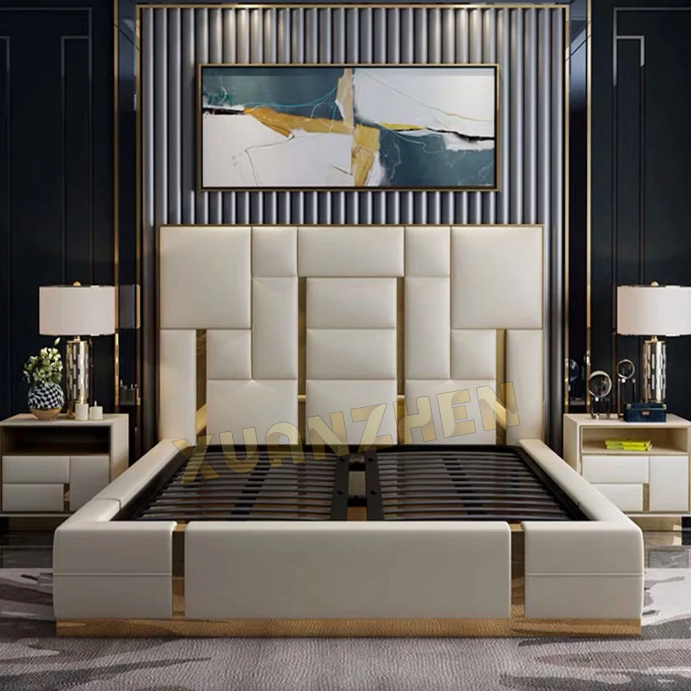 Luxury bedroom furniture comfortable modern beauty up-holstered beds metal beds for home