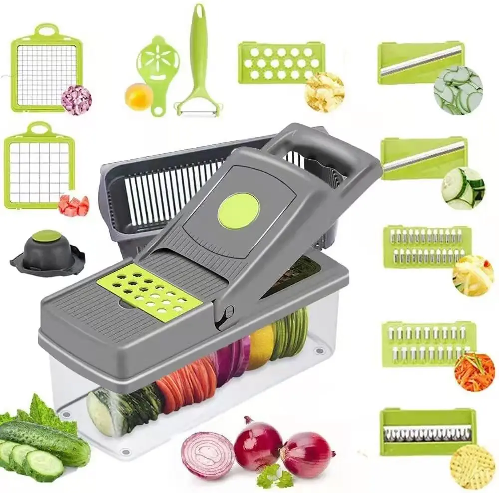 Factory wholesale Kitchen Accessories 14 in 1 Food Cutter Veggie Onion Chopper Mandoline Slicer Multifunctional Vegetable Cutter