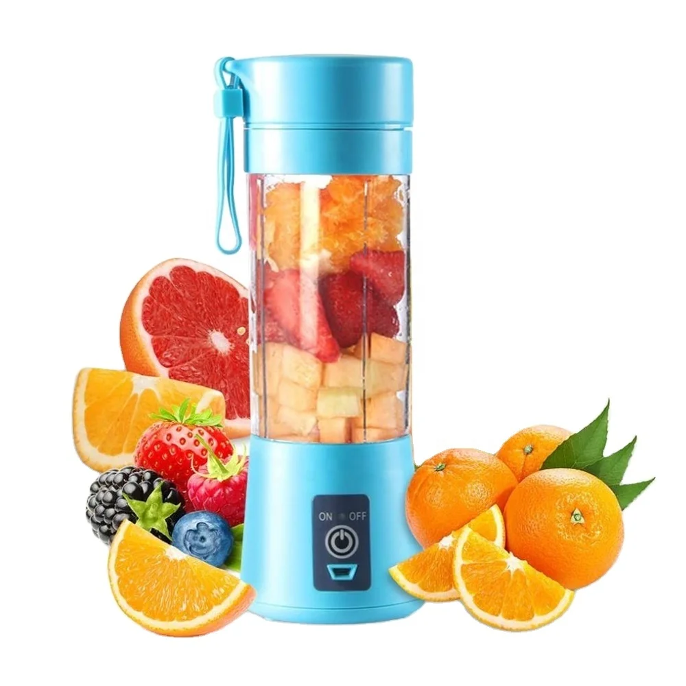 2023 Usb Mini Hand Portable 6 Blades Rechargeable Fruit Smoothie Blender Orange Juicer 380ml Kitchen Hand Food Mixer Cup Plastic