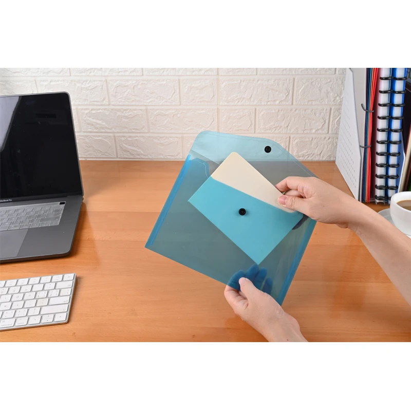 School supplies filing products A5 plastic wallets clear document bag folder with snap button mini clear plastic file folder