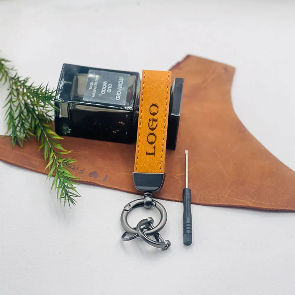 Suede Car Logo Customized Keychain Ring Vintage Leather Zinc Alloy Key Chain Keys Holder Universal Luxury Keyring Auto Gift