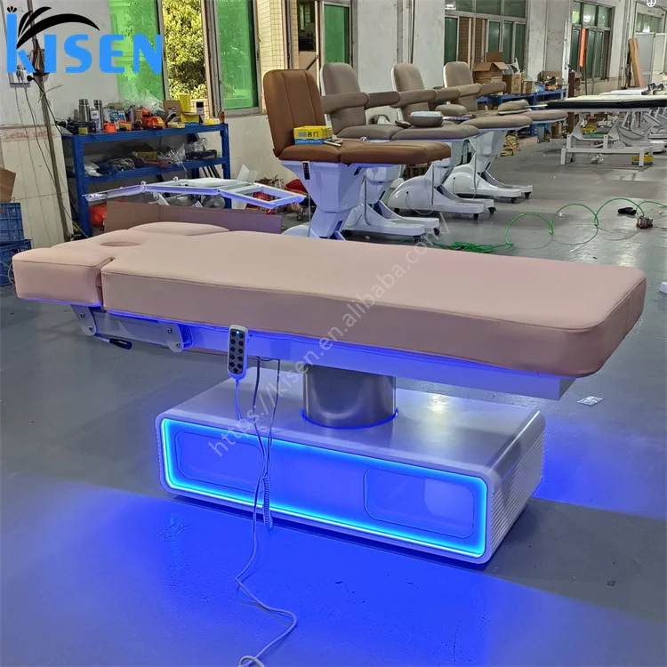 Kisen Hottest king size facial cosmetic beauty salon eyelash bed 3 motor automatic electric massage tables & bed for salon spa