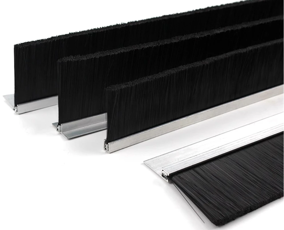 Sound Dust Light Proof Door Bottom Seal Nylon Brush Strip Seal with Aluminum Carrier